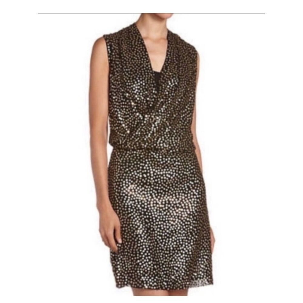 Diane von Furstenberg Issie Dress Embellished black gold sequin silk size 4